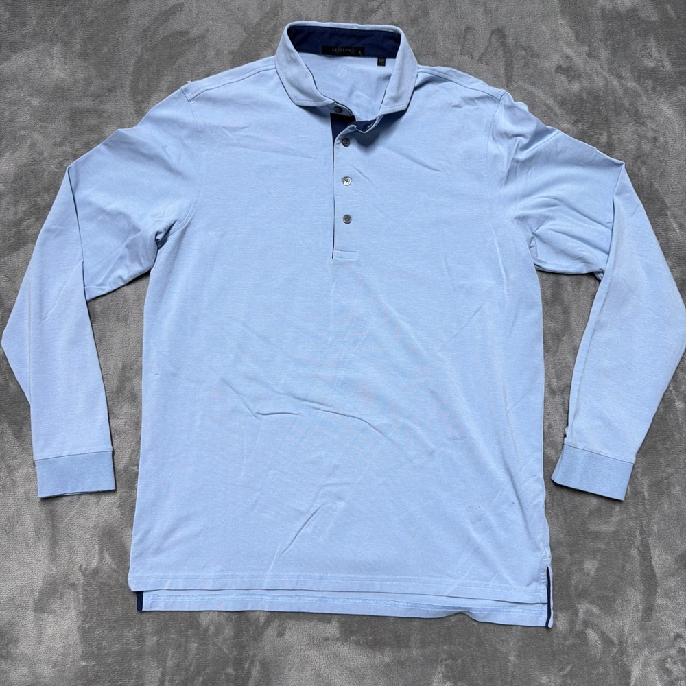 Greyson Long Sleeve Polo Shirt Mens L Blue Pima Cotton Modal Golf Casual